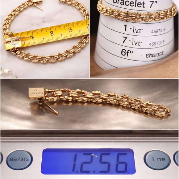 ✨ Vintage Solid 14K Gold Nugget Link Bracelet • 12.56g • 7” • PAT 4697315 ✨ - Picture 14 of 14